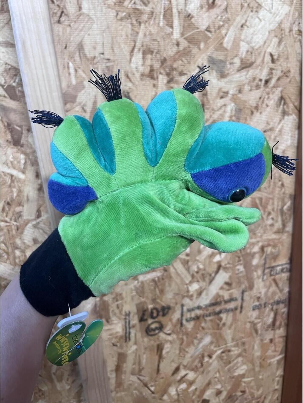 Caterpillar Plush Stuffed Glove Hand Puppet Blue Green Worm Leaves Beleduc - 2
